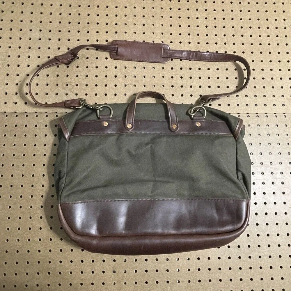 H.GOOSE Field Collection Canvas Leather Buffalo Plaid Lined Messenger Bag